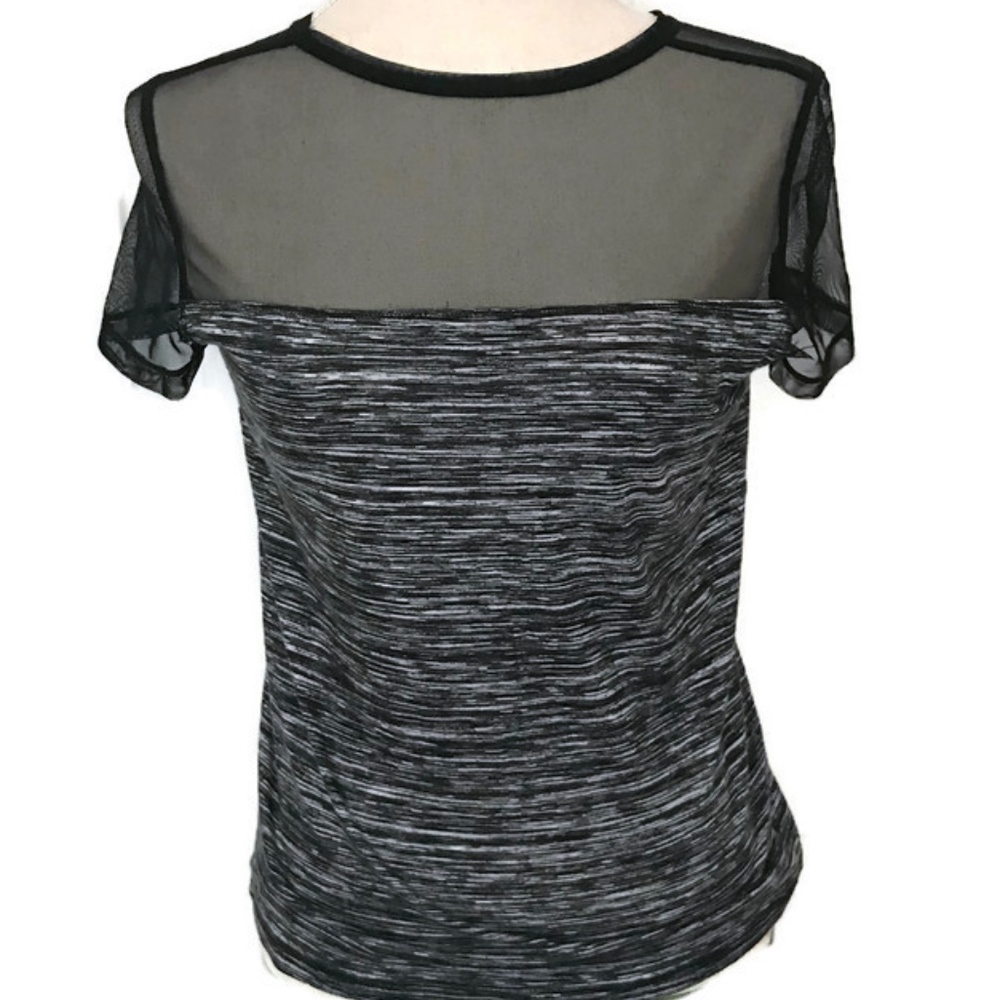 Black Gray Mesh Neck and Sleeve Workout T-Shirt